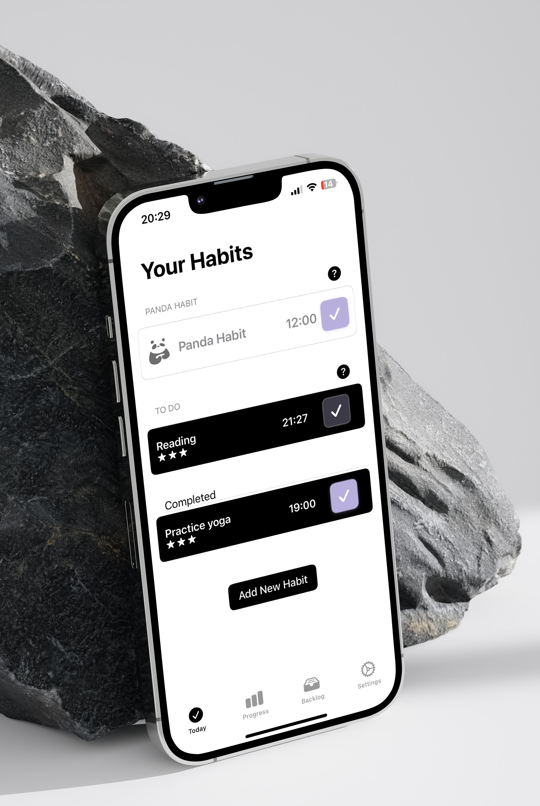 Panda Habits app on a phone